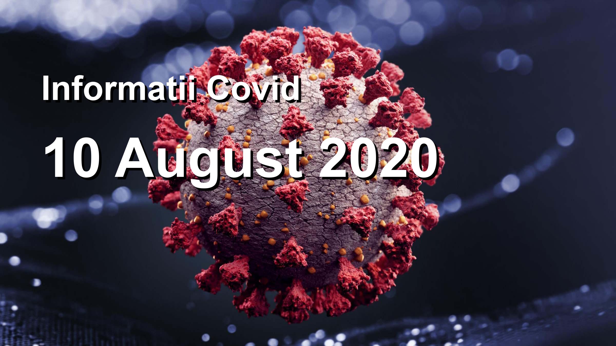Informatii Covid-19 pentru 10 August 2020: 779 infectari, 6607 teste. | Coronavirus Romania