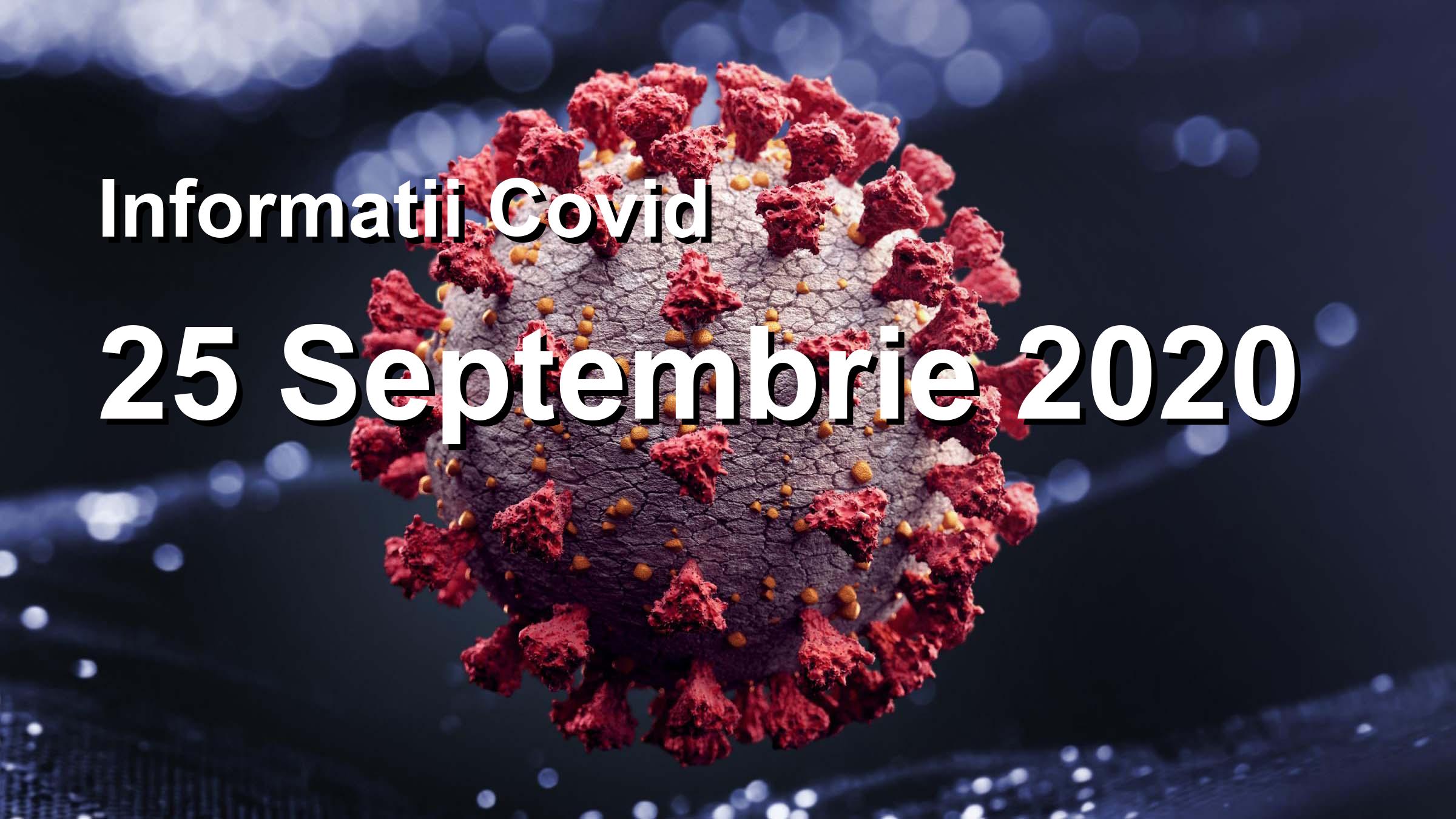 Informatii Covid-19 pentru 25 Septembrie 2020: 1629 infectari, 25494 teste. | Coronavirus Romania