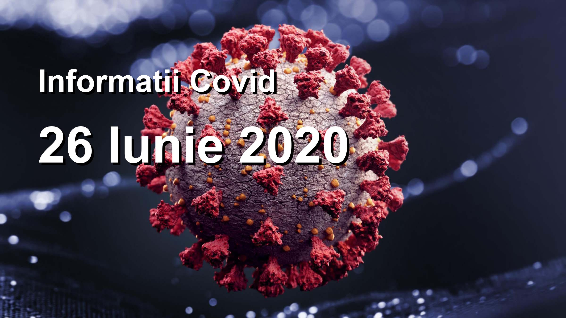Informatii Covid-19 pentru 26 Iunie 2020: 411 infectari, 11824 teste. | Coronavirus Romania