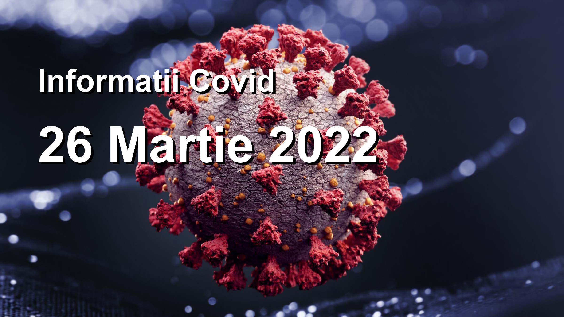 Informatii Covid-19 pentru 26 Martie 2022: 3100 infectari, 27047 teste. | Coronavirus Romania