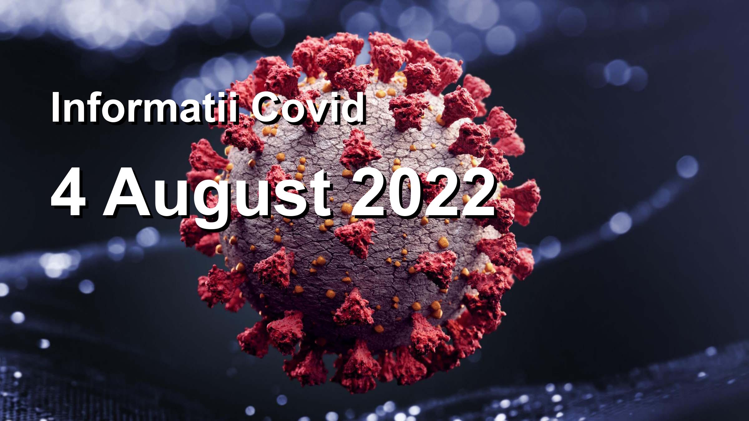 Informatii Covid-19 pentru 4 August 2022: 8617 infectari, 27413 teste. | Coronavirus Romania
